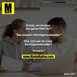 Schatz, wo ist denn das ganze Geld hin?
"Bei unserem Vermögensverwalter."
Aha. Und wer ist unser Vermögensverwalter?
"Am