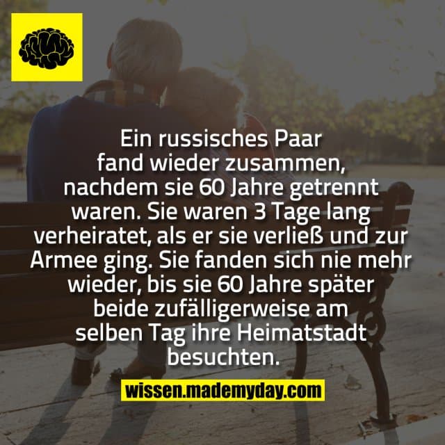 Ein russisches Paar fand wieder zusammen, nachdem sie 60 Jahre getrennt waren. Sie waren 3 Tage lang verheiratet, als e…