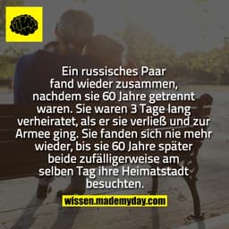 Ein russisches Paar fand wieder zusammen, nachdem sie 60 Jahre getrennt waren. Sie waren 3 Tage lang verheiratet, als er
