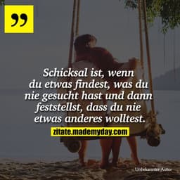 "Schicksal ist, wenn du etwas findest, was du nie gesucht hast und dann feststellst, dass du nie etwas anderes wolltest.