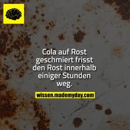 Cola auf Rost geschmiert frisst den Rost innerhalb einiger Stunden weg.