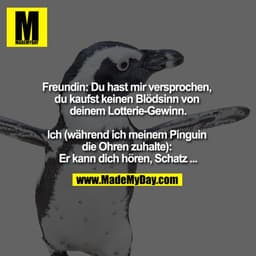 Freundin: Du hast mir versprochen, du kaufst keinen Blödsinn von deinem Lotterie-Gewinn.

Ich (während ich meinem Pingui