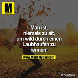 Man ist
niemals zu alt,
um wild durch einen
Laubhaufen zu
rennen!