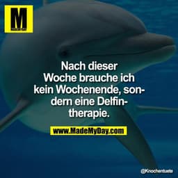 Nach dieser
Woche brauche ich
kein Wochenende, son-
dern eine Delfin-
therapie.