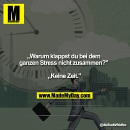„Warum klappst du bei dem ganzen Stress nicht zusammen?" 

„Keine Zeit."