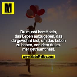 Du musst bereit sein,
das Leben aufzugeben, das
du gewohnt bist, um das Leben
zu haben, von dem du im-
mer geträumt hast