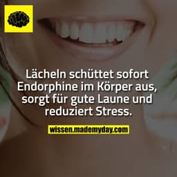 Lächeln schüttet sofort Endorphine im Körper aus, sorgt für gute Laune und reduziert Stress.