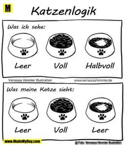 Katzenlogik

Was ich sehe:
Leer Voll Halbvoll

Was meine Katze sieht:
Leer Voll Leer
