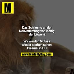 Das Schlimme an der Neuverfilmung von König der Löwen?

Wir werden Mufasa wieder sterben sehen.
Diesmal in HD