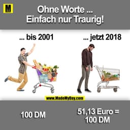 Ohne Worte ...
Einfach nur Traurig!
.... bis 2001
... jetzt 2018
51,13 Euro =
100 DM
100 DM