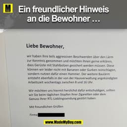 Ein freundlicher Hinweis an die Bewohner ...