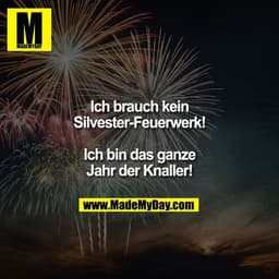 Ich brauch kein Silvester-Feuerwerk!

Ich bin das ganze Jahr der Knaller!