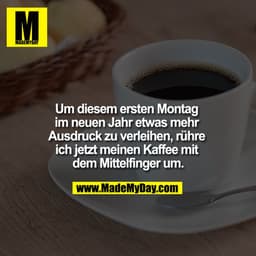 Um diesemersten Montag im neuen Jahr etwas mehr Ausdruck zu verleihen, rühre ich jetzt meinen Kaffee mit dem Mittelfinge