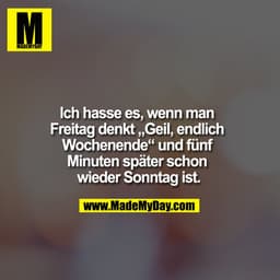 Ich hasse es, wenn man Freitag denkt „Geil, endlich Wochenende“ und fünf Minuten später schon wieder Sonntag ist.