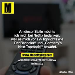 An dieser Stelle möchte ich mich bei Netflix bedanken, weil es mich vor TV-Highlights wie „Der Bachelor“ und „Germany’s 
