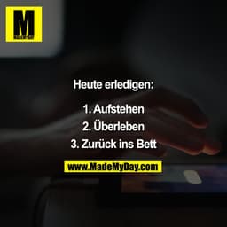 Heute erledigen:

1. Aufstehen
2. Überleben
3. Zurück ins Bett