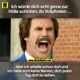 Ich würde dich echt gerne zur Hölle schicken, du Vollpfosten …
… aber ich arbeite schon dort und ich habe echt keine Ner