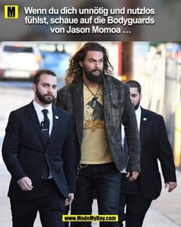 Wenn du dich unnötig und nutzlos fühlst, schaue auf die Bodyguards von Jason Momoa...