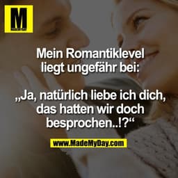 Mein Romantiklevel liegt ungefähr bei:

„Ja, natürlich liebe ich dich, das hatten wir doch besprochen..!?“
