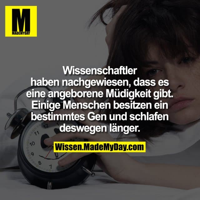 Wissenschaftler haben nachgewiesen, dass es eine angeborene Müdigkeit gibt. Einige Menschen besitzen ein bestimmtes Gen…