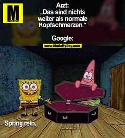 Arzt:
„Das sind nichts
weiter als normale
Kopfschmerzen.“

Google:
Spring rein.