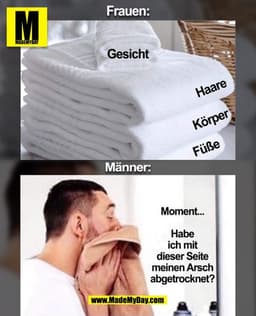 Frauen:
Gesicht
Haare
Körper
Füße

Männer:
Moment...
Habe
Ich mit
dieser Seite
meinen Arsch
abgetrocknet?
