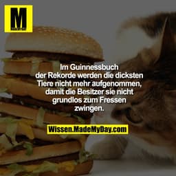 Im Guinnessbuch der Rekorde werden die
dicksten Tiere nicht mehr aufgenommen,
damit die Besitzer sie nicht grundlos zum
