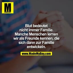 Blut bedeutet nicht immer Familie.
Manche Menschen lernen wir als Freunde kennen, die sich dann zur Familie entwickeln.