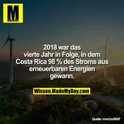 2018 war das vierte Jahr in Folge, in dem Rica 98 % des Stroms aus erneuerbaren Energien gewann.