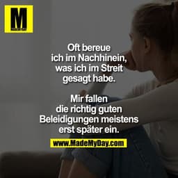 Oft bereue ich im Nachhinein, was ich im Streit gesagt habe.

Mir fallen die richtig guten Beleidigungen meistens erst s