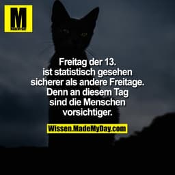 Freitag der 13.
ist statistisch gesehen
sicherer als andere Freitage.
Denn an diesem Tag
sind die Menschen
vorsichtiger.
