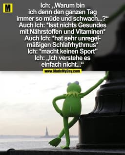Ich: „Warum bin
ich denn den ganzen Tag
immer so müde und schwach...?“
Auch Ich: *Isst nichts Gesundes
mit Nährstoffen u