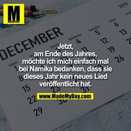 Jetzt, am Ende des Jahres, möchte ich mich einfach mal bei Namika bedanken, dass sie dieses Jahr kein neues Lied veröffe