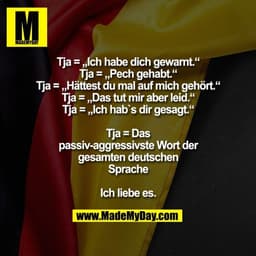 Tja = „Ich habe dich gewarnt.“
Tja= „Pech gehabt.“
Tja= „Hättest du mal auf mich gehört.“
Tja= „Das tut mir aber leid.“
