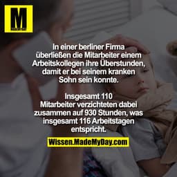 In einer berliner Firma überließen
die Mitarbeiter einem Arbeitskollegen
ihre Überstunden, damit er bei seinem
kranken S