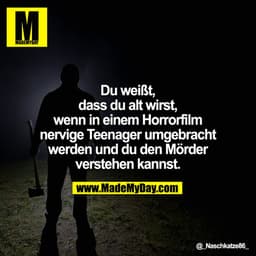 Du weißt, dass du alt wirst, wenn in einem Horrorfilm nervige Teenager umgebracht werden und du den Mörder verstehen kan