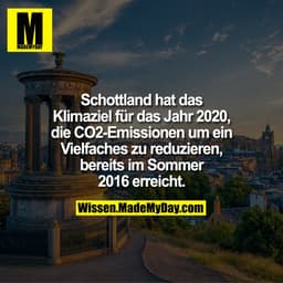 Schottland hat das Klimaziel für das Jahr 2020, die CO2-Emissionen um ein Vielfaches zu reduzieren, bereits im Sommer 20