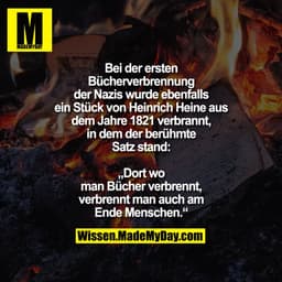 Bei der ersten Bücherverbrennung der Nazis wurde ebenfalls ein Stück von Heinrich Heine aus dem Jahre 1821 verbrannt, in