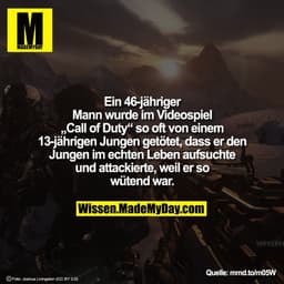 Ein 46-jähriger Mann wurde so oft im Videospiel „Call of Duty“ von einem 13-jährigen Jungen getötet, dass er den Jungen 