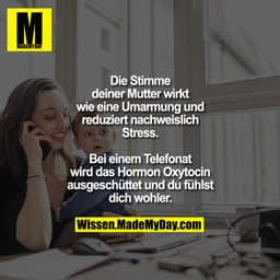 Die Stimme deiner Mutter wirkt wie eine Umarmung und reduziert nachweislich Stress.
Bei einem Telefonat wird das Hormon 