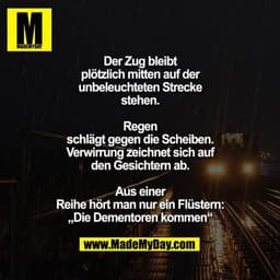 Der Zug bleibt
plötzlich mitten auf der
unbeleuchteten Strecke
stehen.
Regen
schlägt gegen die Scheiben.
Verwirrung zeic
