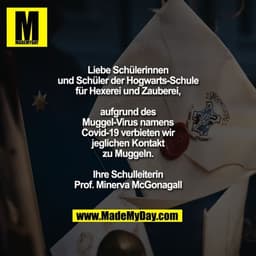 Liebe Schülerinnen und Schüler der Hogwarts-Schule für Hexerei und Zauberei,

aufgrund des Muggel-Virus namens Covid-19 