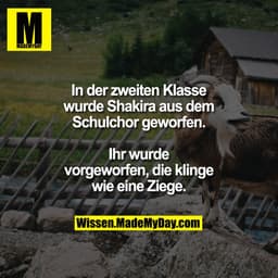 In der zweiten Klasse wurde Shakira aus dem Schulchor geworfen.
Ihr wurde vorgeworfen, die klinge wie eine Ziege.