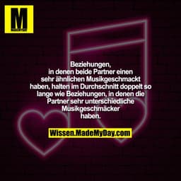 Beziehungen, in denen beide Partner einen sehr ähnlichen Musikgeschmackt haben, halten im Durchschnitt doppelt so lange 