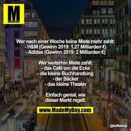 Wer nach einer Woche keine Miete mehr zahlt:
- H&M (Gewinn 2019: 1,27 Milliarden €)
- Adidas (Gewinn 2019: 2 Milliarden 