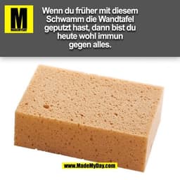 Wenn du früher mit diesem
Schwamm die Wandtafel
geputzt hast, dann bist du
heute wohl immun
gegen alles.