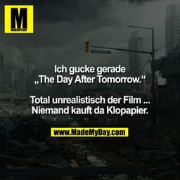 Ich gucke gerade „The Day After Tomorrow.“ Total unrealistisch der Film ... Niemand kauft da Klopapier.