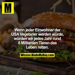 Wenn jeder Einwohner der USA Vegetarier werden würde, würden wir jedes Jahr rund 6 Milliarden Tieren das Leben retten.