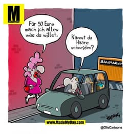 Für 50 Euro
mach ich alles
was du willst.
Kannst du
Haare
schneiden?
BAUMARKT
HIERiNG
@OlisCartoons