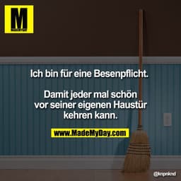 Ich bin für eine Besenpflicht. 

Damit jeder mal schön vor seiner eigenen Haustür kehren kann.